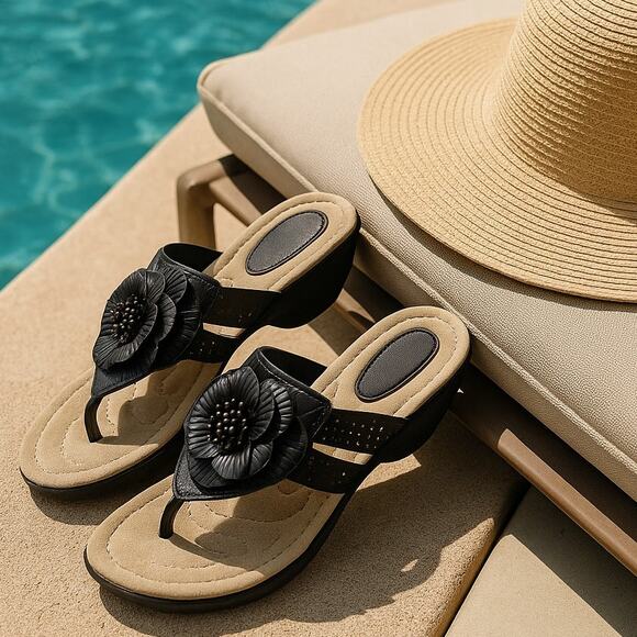 Cliffs By White Mountain Women’s Black Cynthia Sandals – Memory Foam – Size 6.5 - Picture 1 of 12